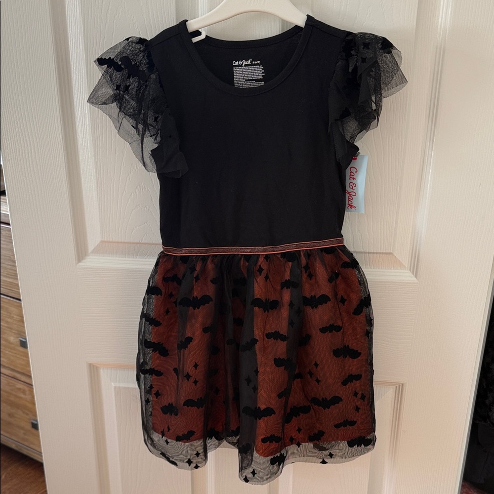 NWT Cat & Jack Black and Orange Bat Tulle Dress Tutu Halloween size 6/7